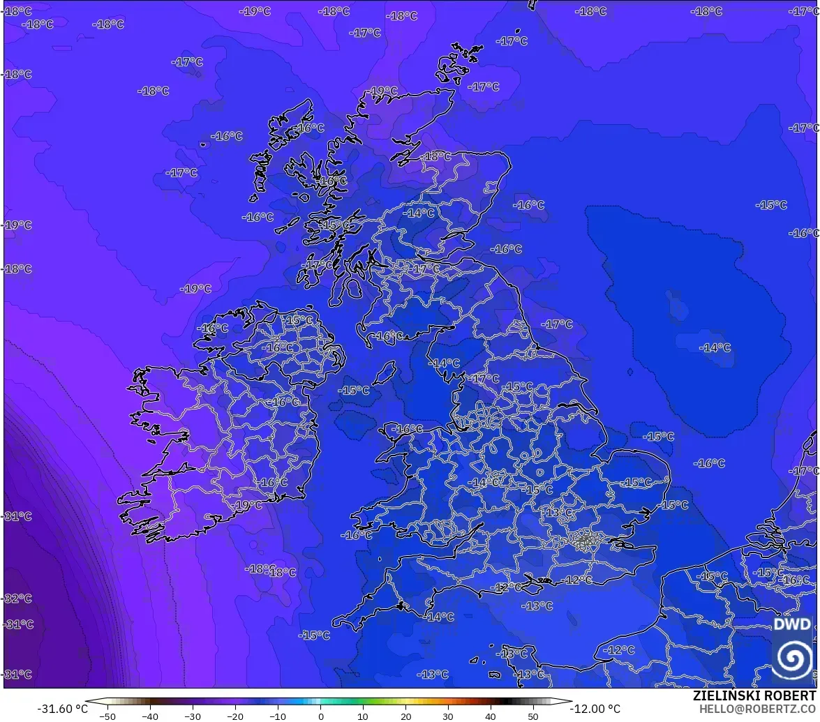 ICON modelo - Reino Unido, Temperatura a 500 hPa