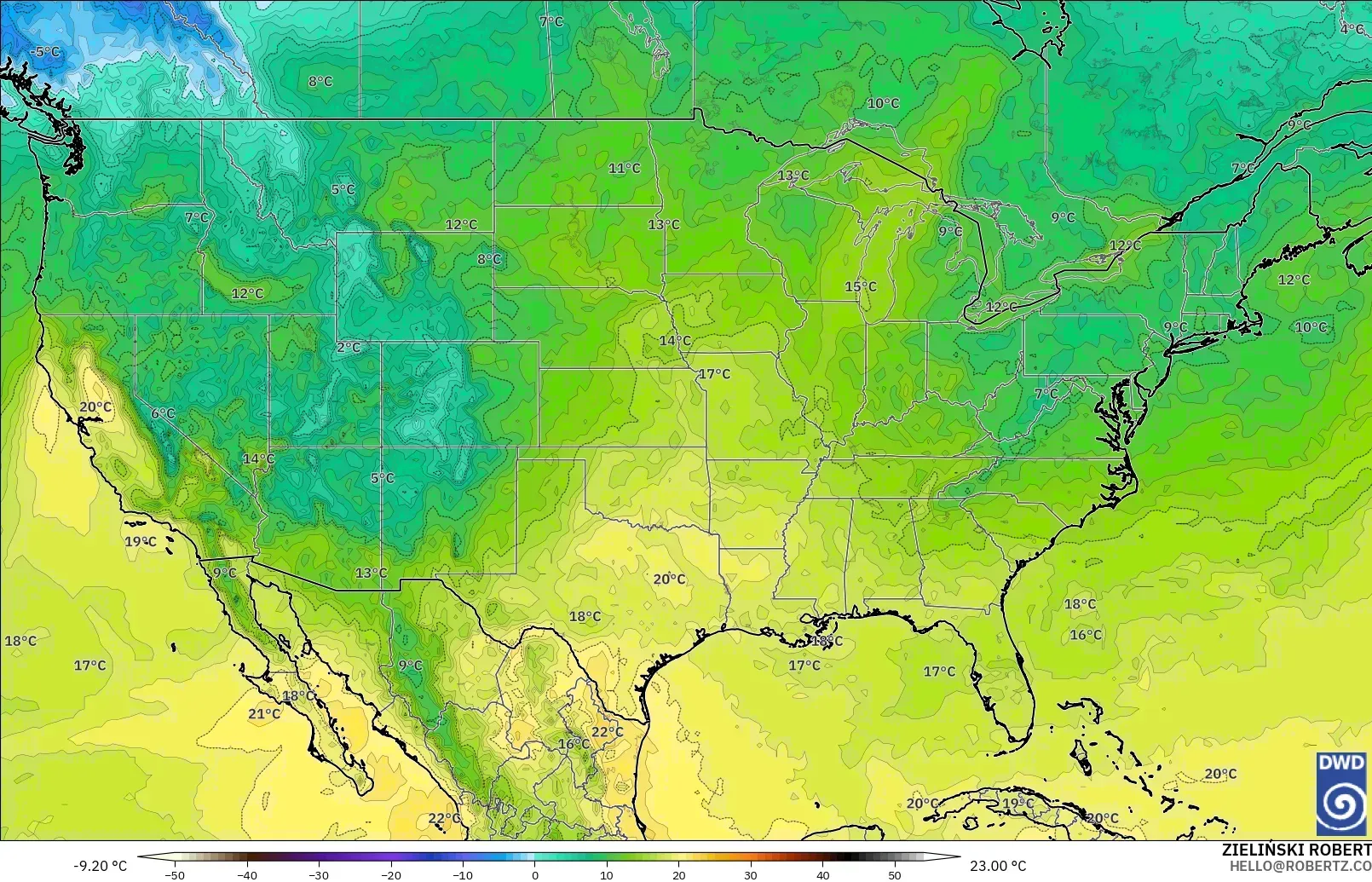 ICON modelo - Estados Unidos, Temperatura a 850 hPa