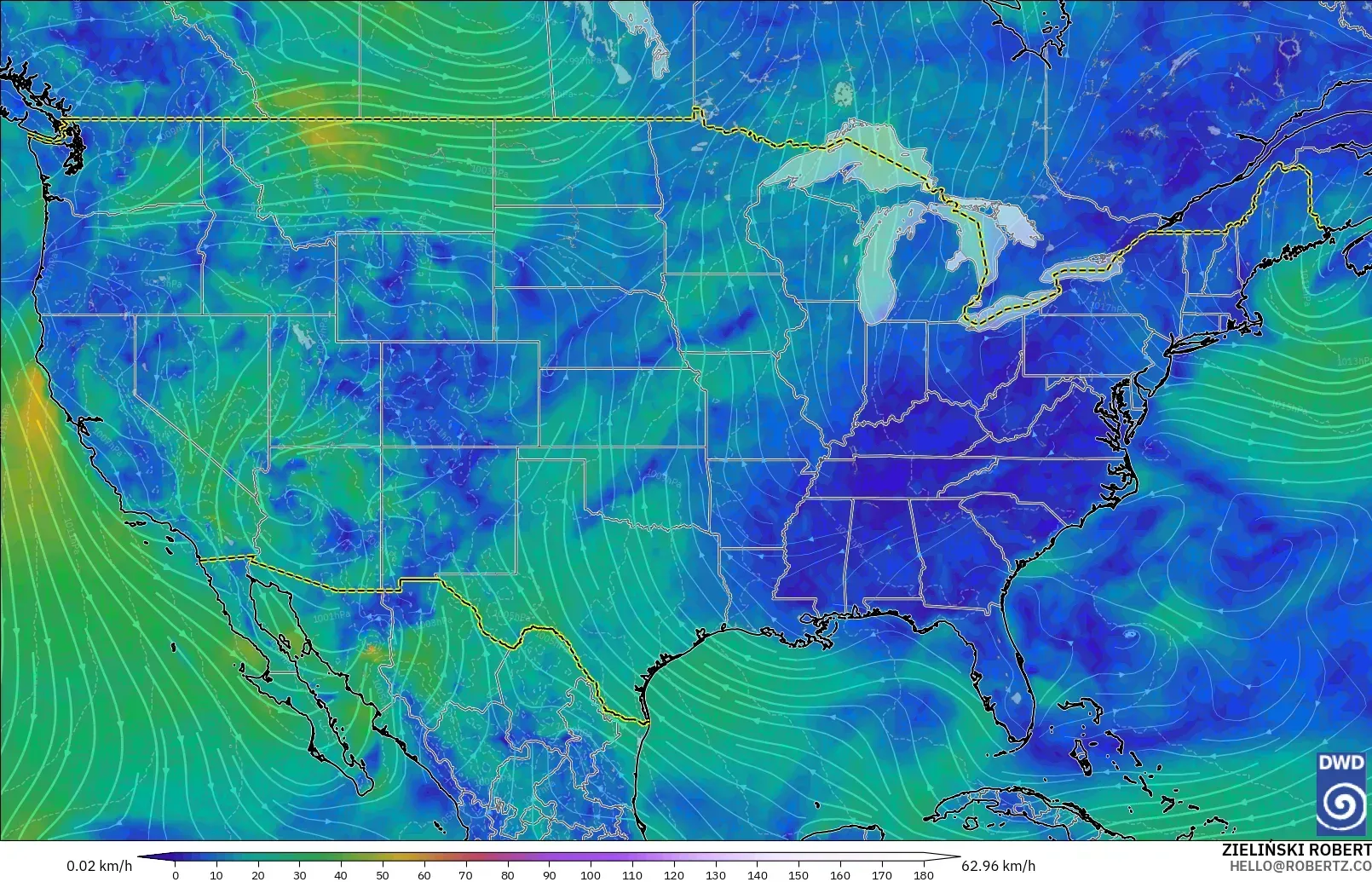 ICON modelo - Estados Unidos, Viento a 10 m