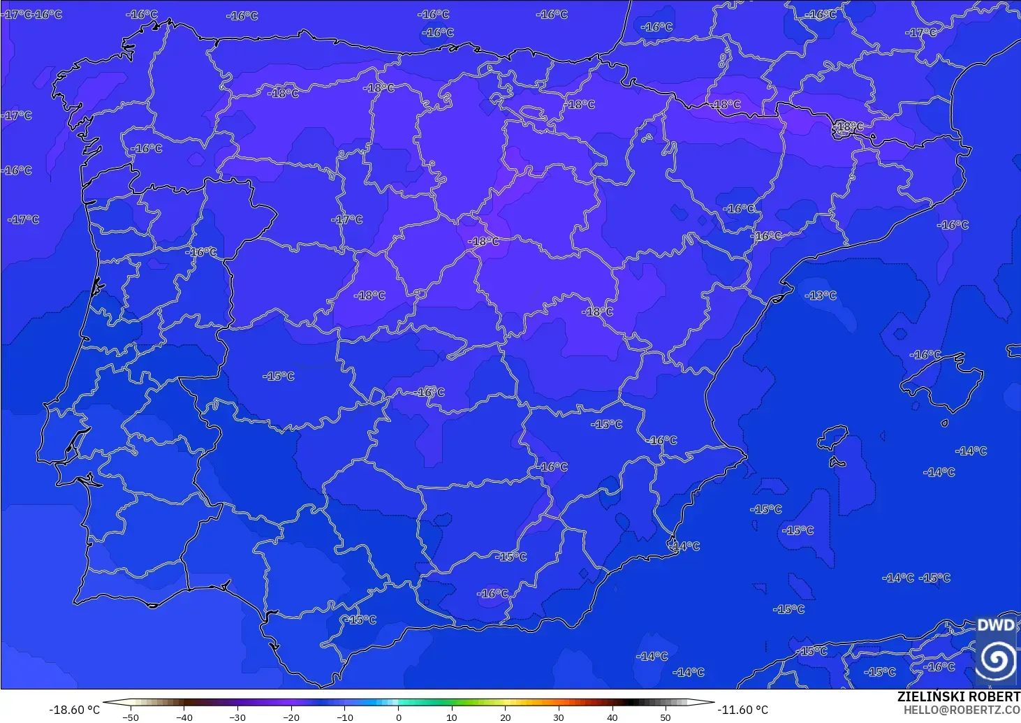 ICON modelo - España, Temperatura a 500 hPa