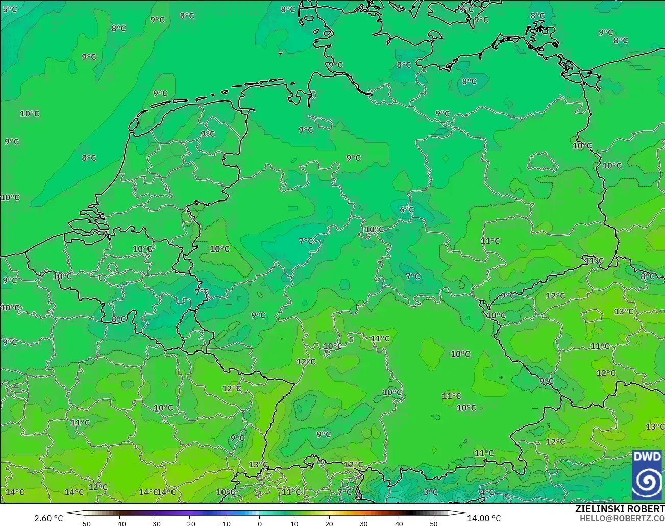 ICON modelo - Alemania, Temperatura a 850 hPa