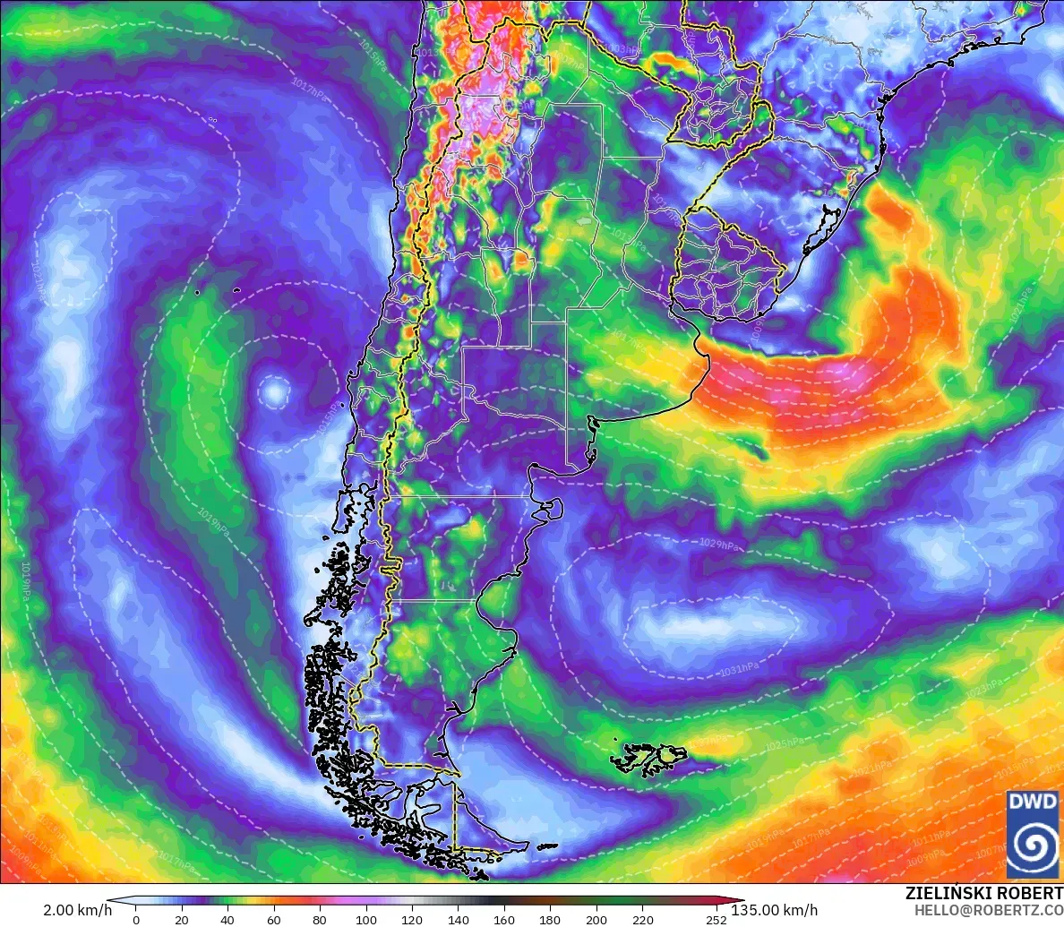 ICON modelo - Argentina, Ráfagas de Viento Máximas