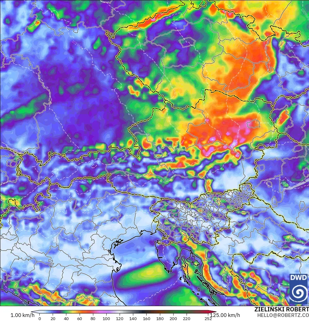 ICON modelo - Austria, Ráfagas de Viento Máximas