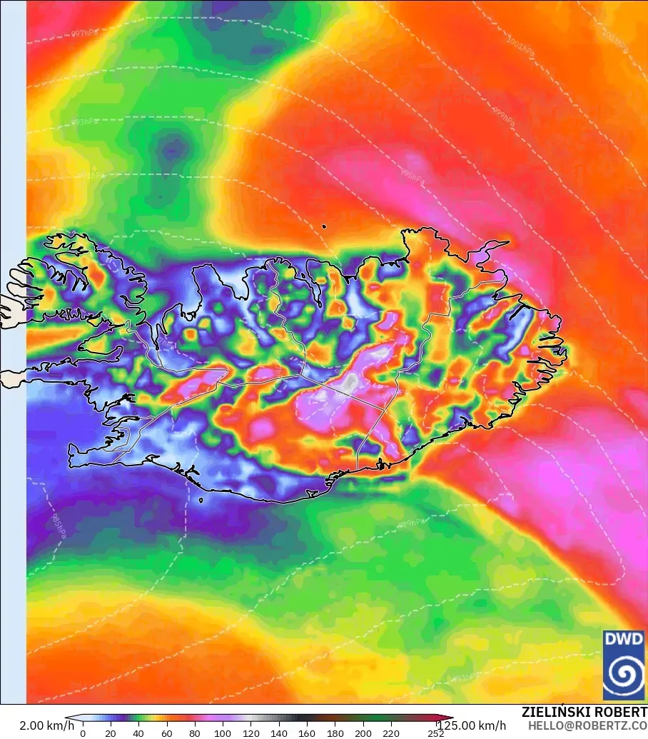 ICON modelo - Islandia, Ráfagas de Viento Máximas