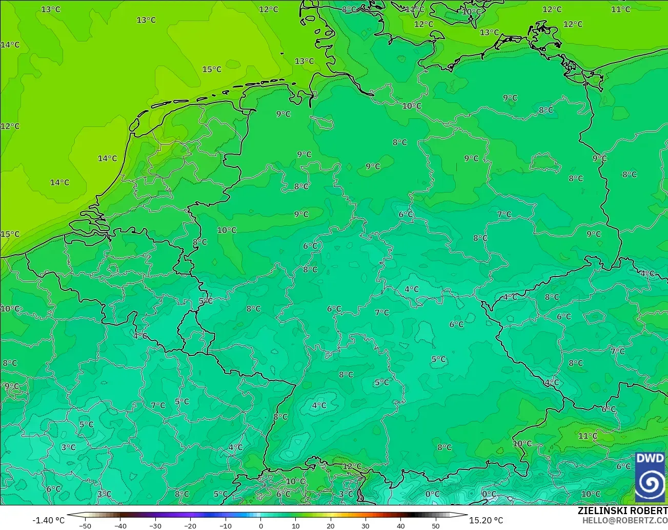 ICON modelo - Alemania, Temperatura a 2 m