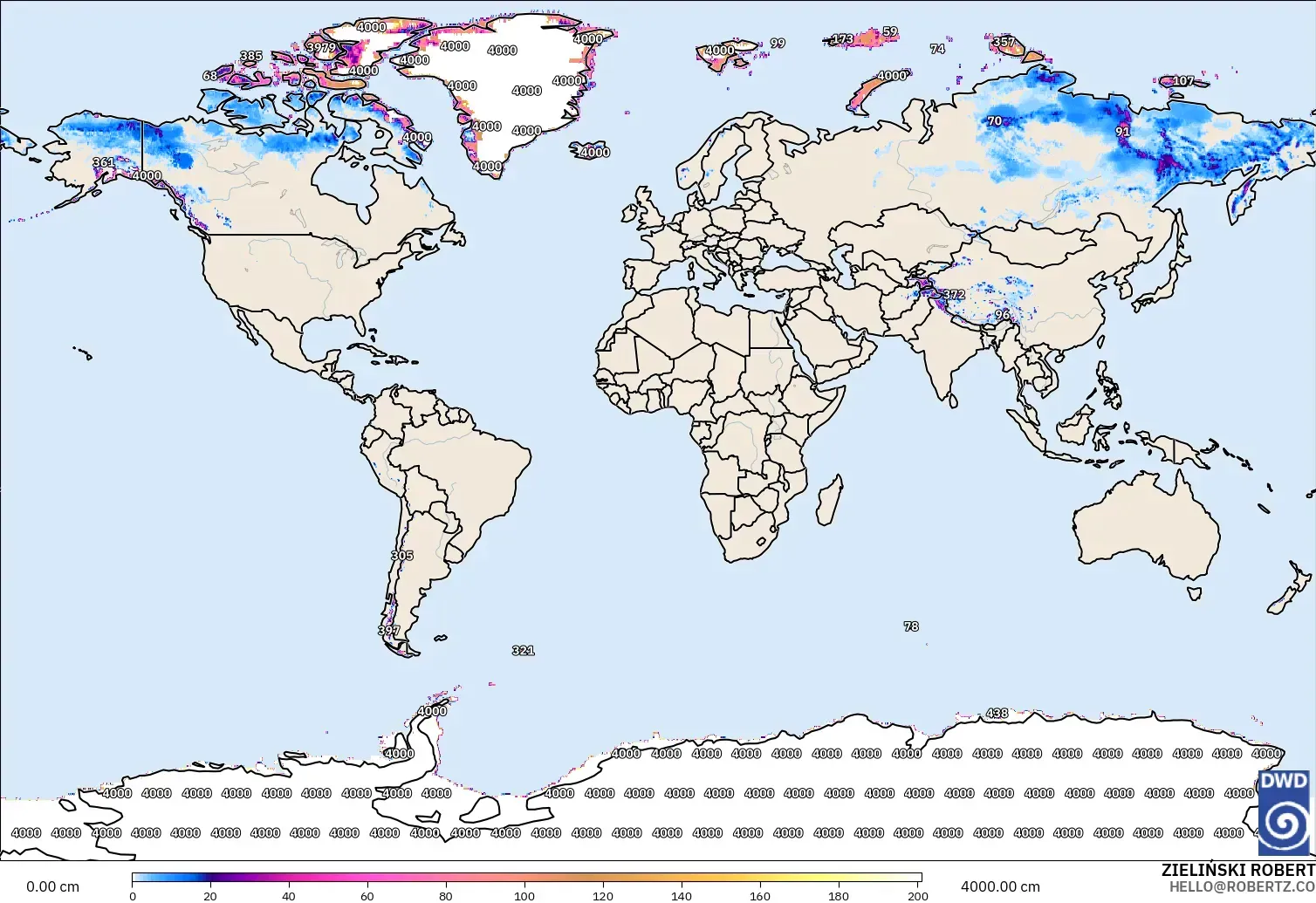 ICON modelo - Mundo, Profundidad de nieve