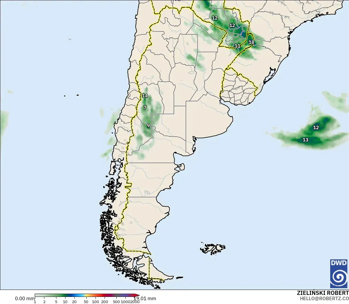 ICON modelo - Argentina, Acumulación de precipitación