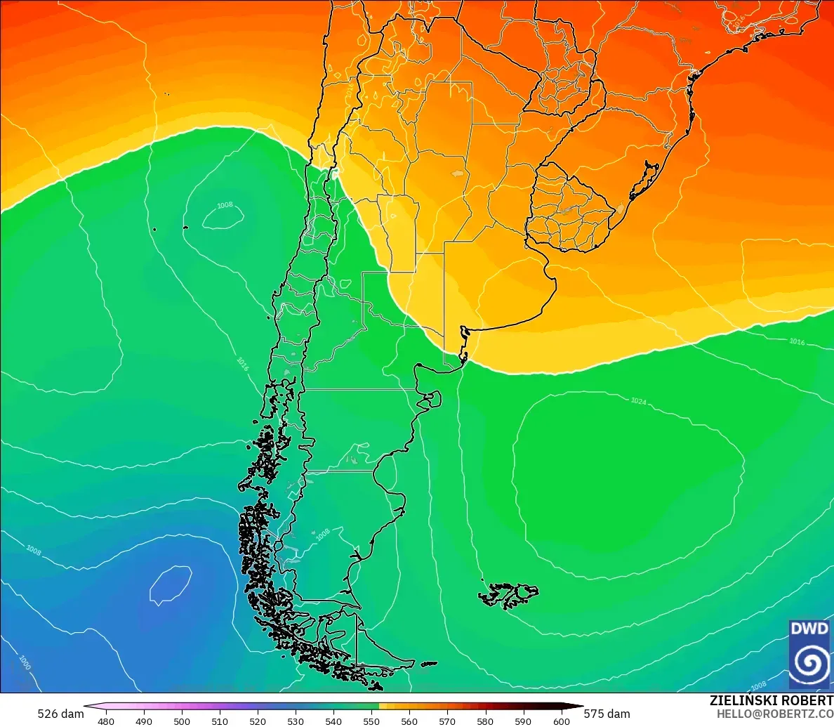 ICON modelo - Argentina, Altura geopotencial a 500 hPa