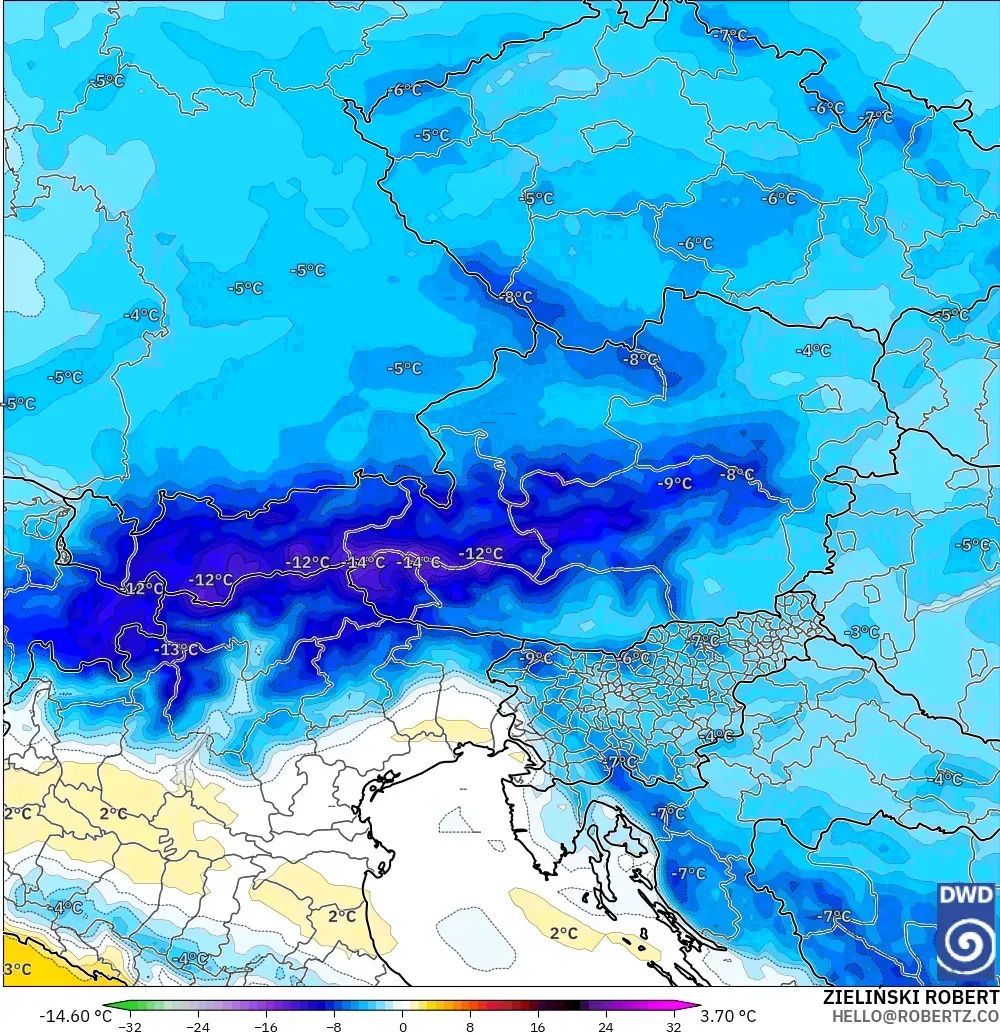 ICON modelo - Austria, Anomalía de temperatura a 850 hPa