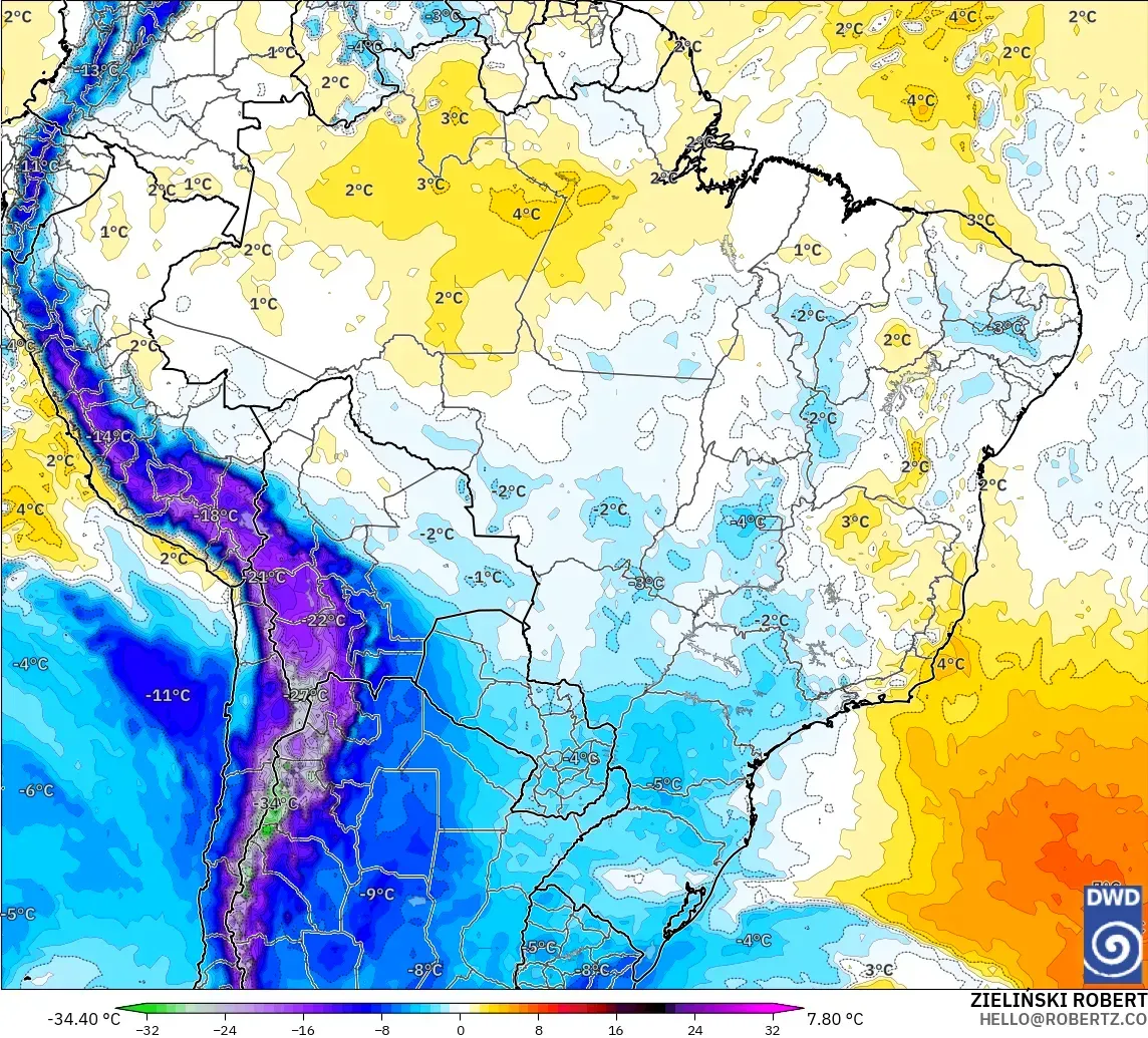 ICON modelo - Brasil, Anomalía de temperatura a 850 hPa