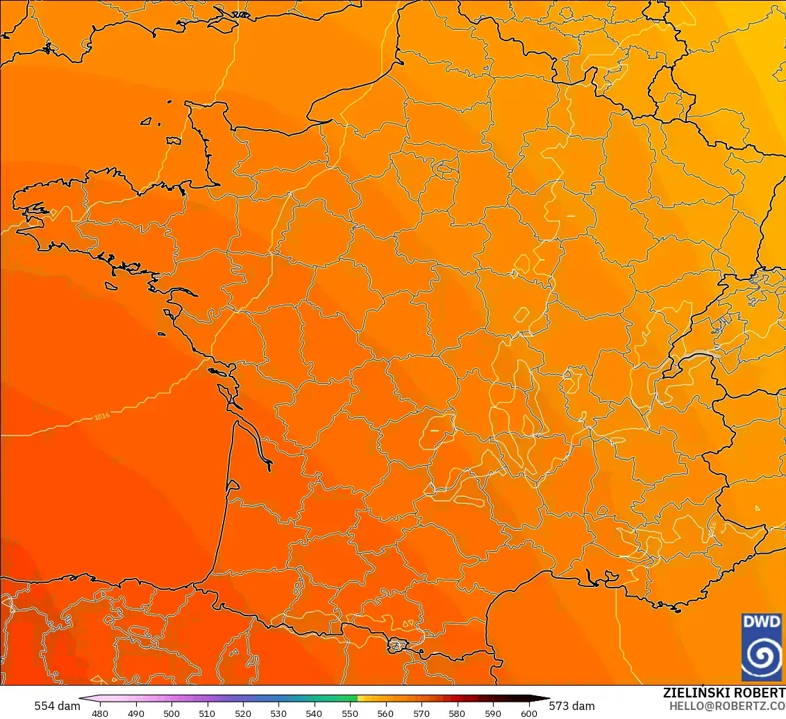 ICON modelo - Francia, Altura geopotencial a 500 hPa