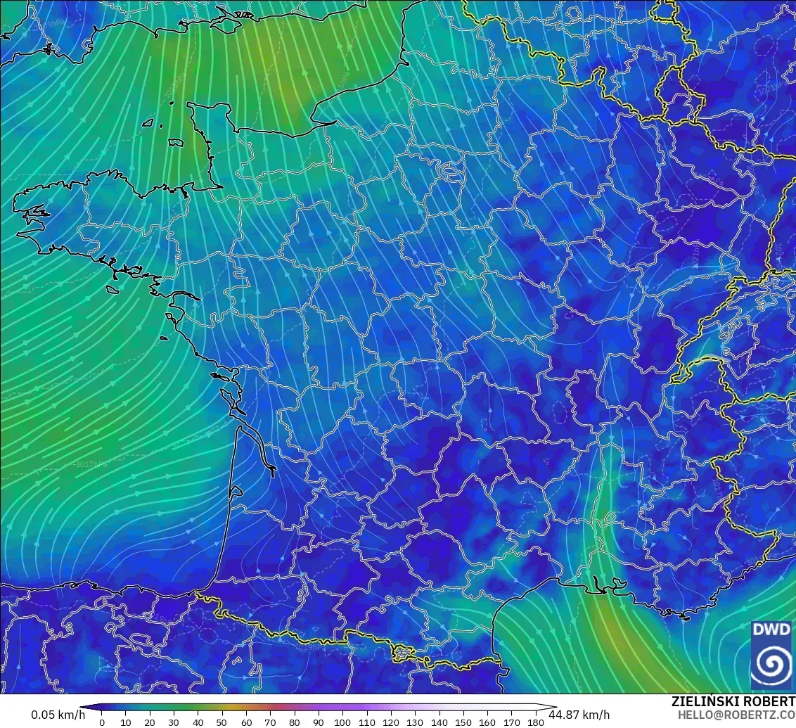 ICON modelo - Francia, Viento a 10 m