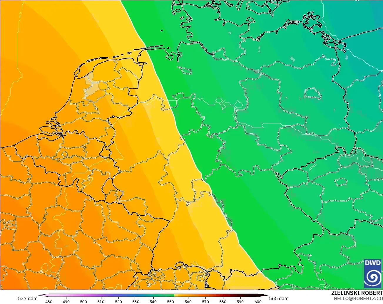 ICON modelo - Alemania, Altura geopotencial a 500 hPa