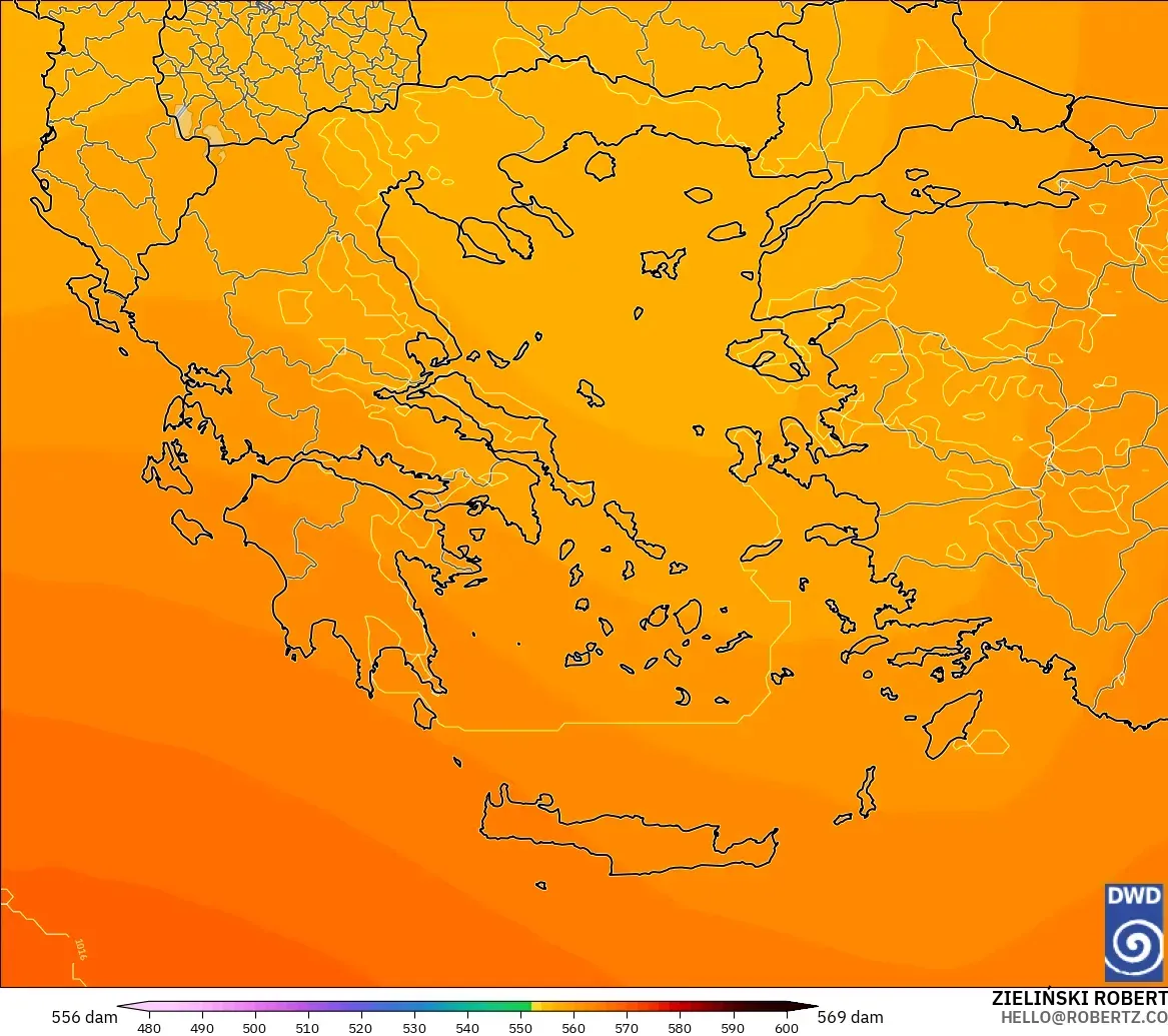 ICON modelo - Grecia, Altura geopotencial a 500 hPa