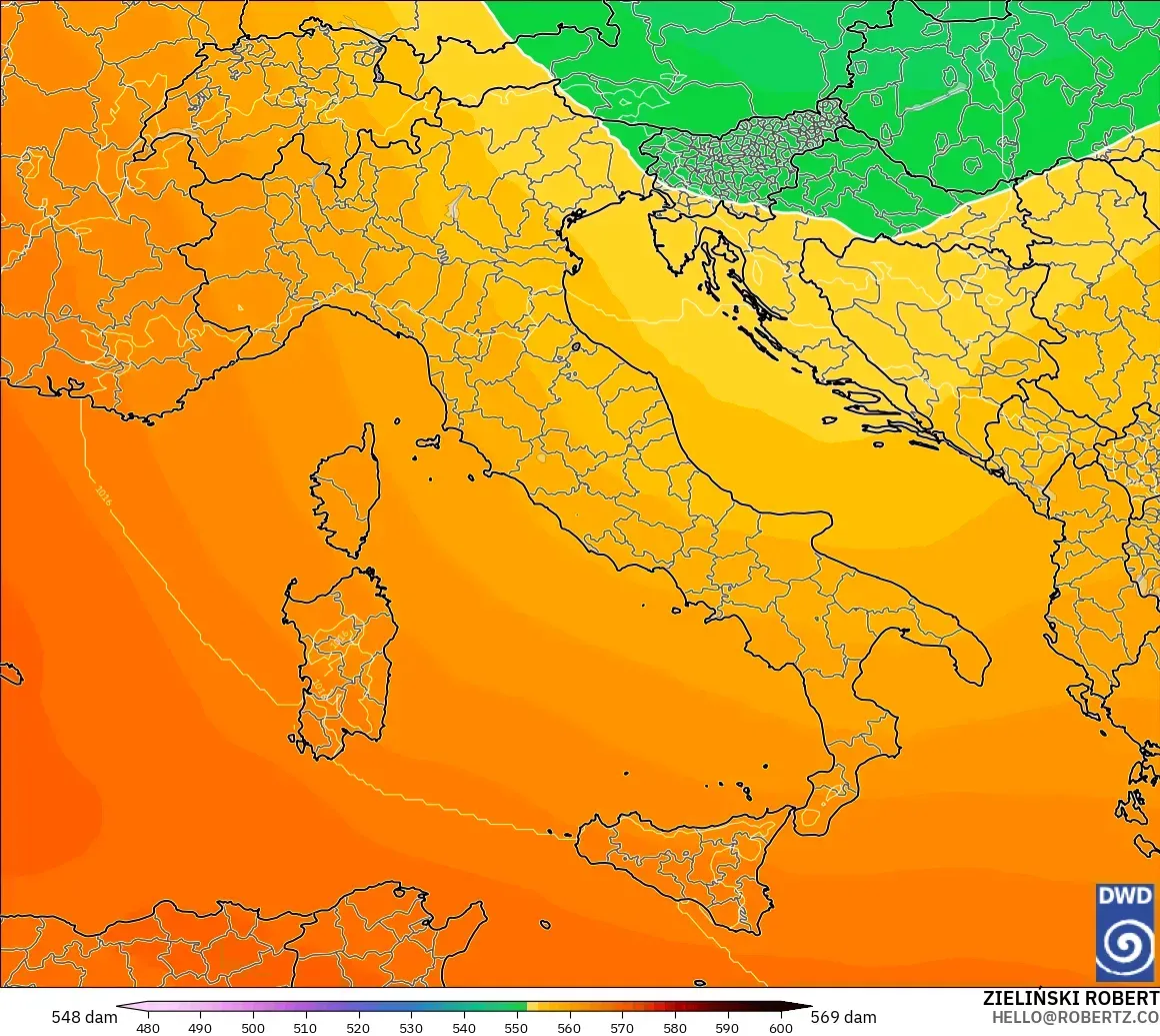 ICON modelo - Italia, Altura geopotencial a 500 hPa