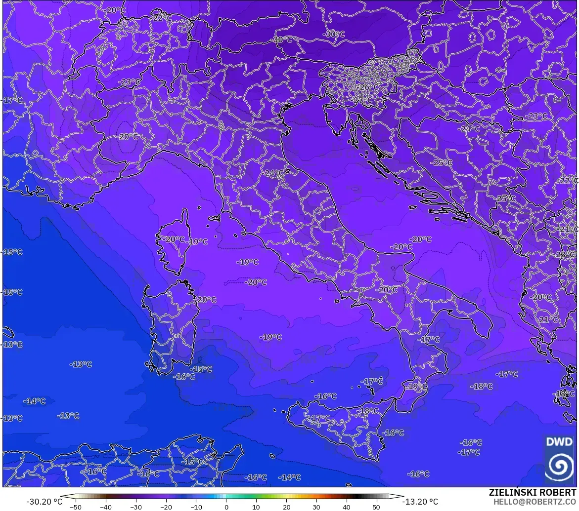 ICON modelo - Italia, Temperatura a 500 hPa