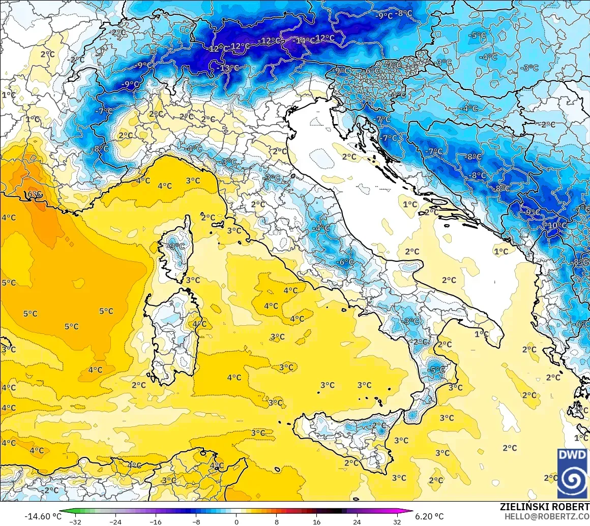 ICON modelo - Italia, Anomalía de temperatura a 850 hPa