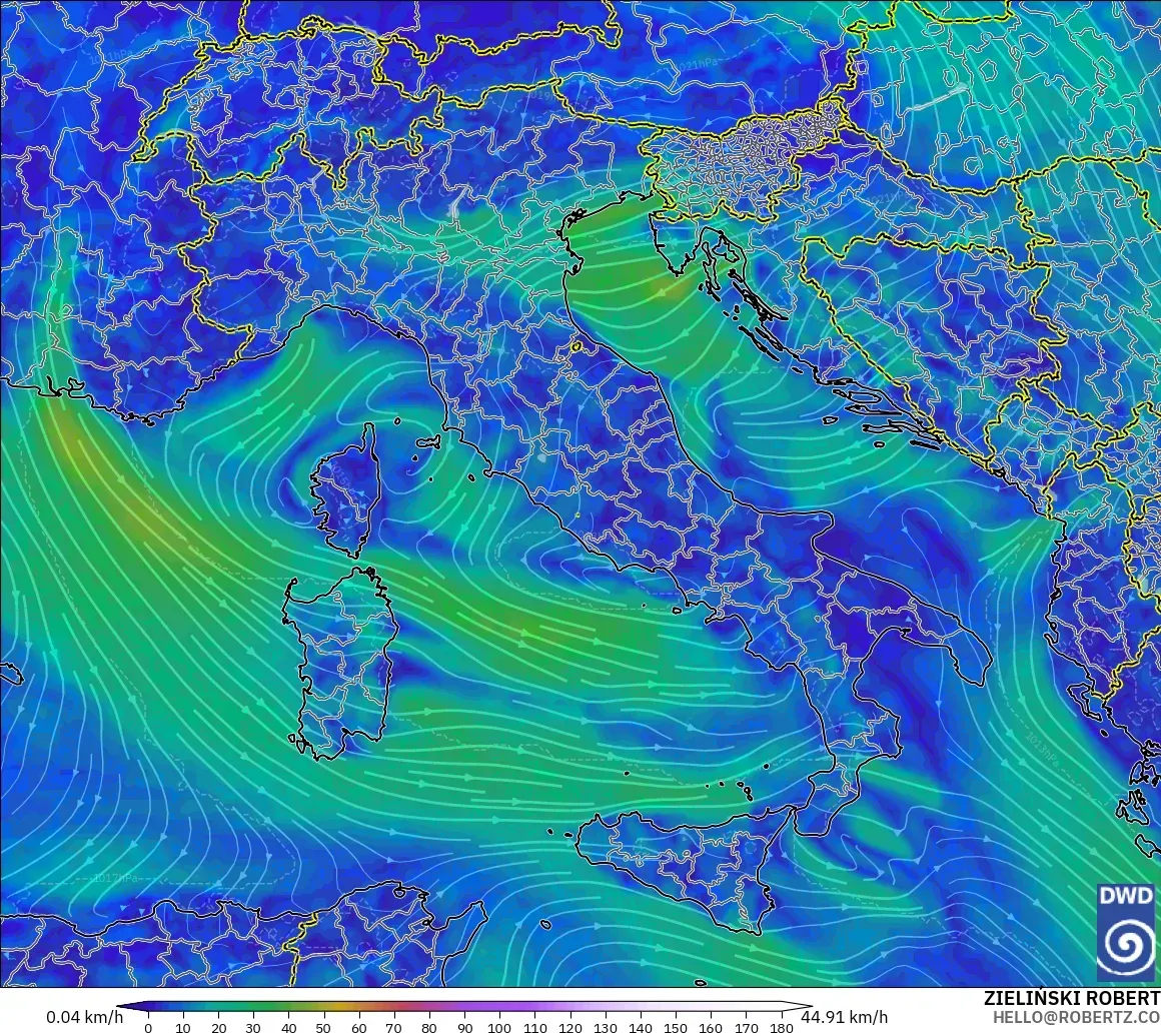 ICON modelo - Italia, Viento a 10 m