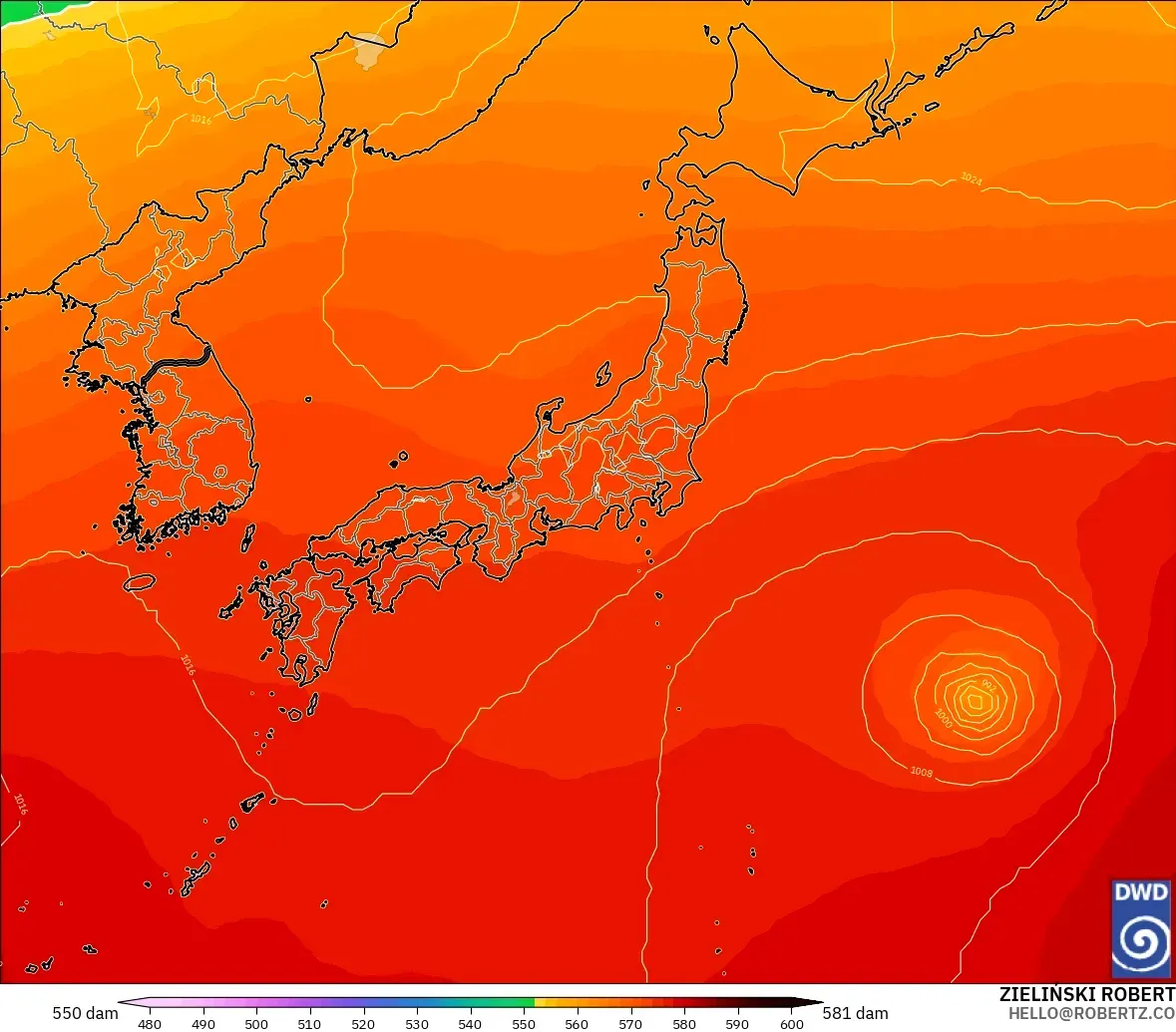 ICON modelo - Japón, Altura geopotencial a 500 hPa
