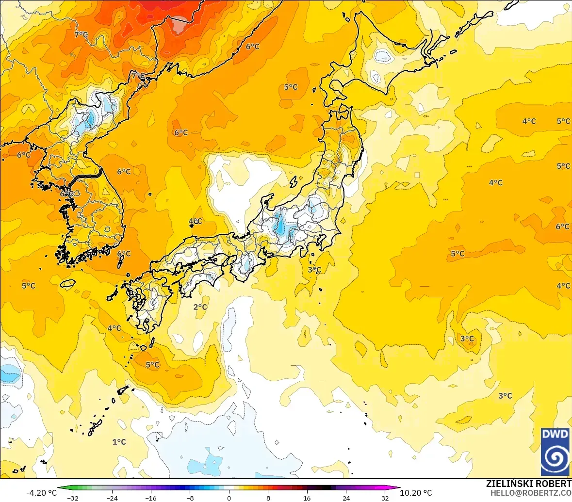 ICON modelo - Japón, Anomalía de temperatura a 850 hPa