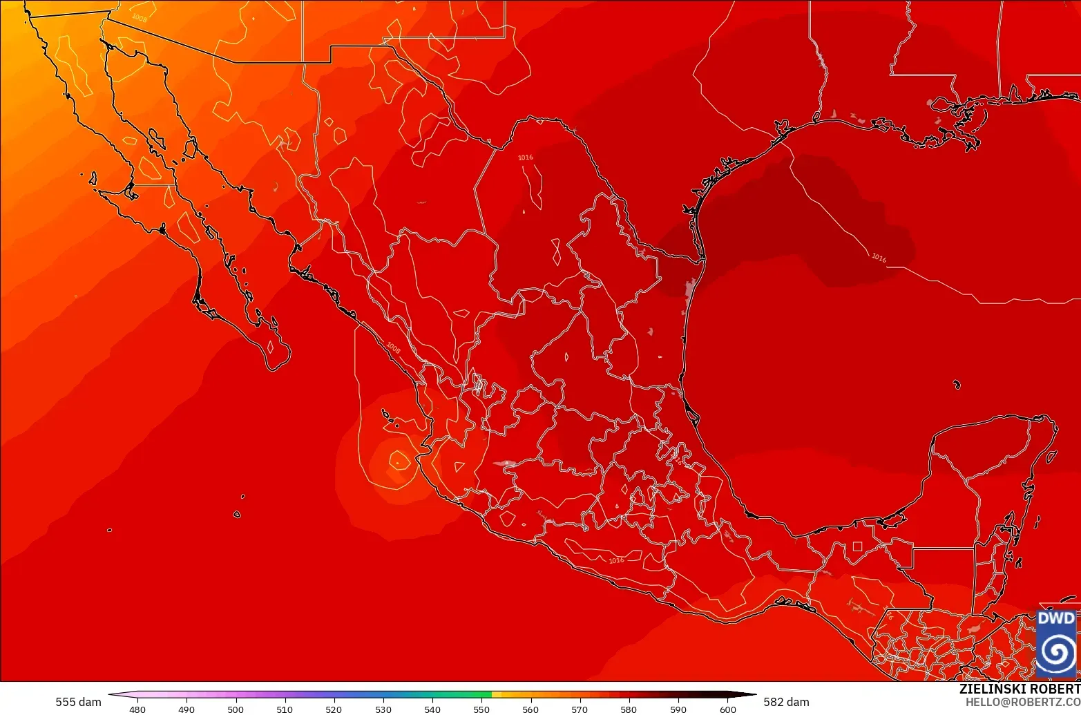 ICON modelo - México, Altura geopotencial a 500 hPa