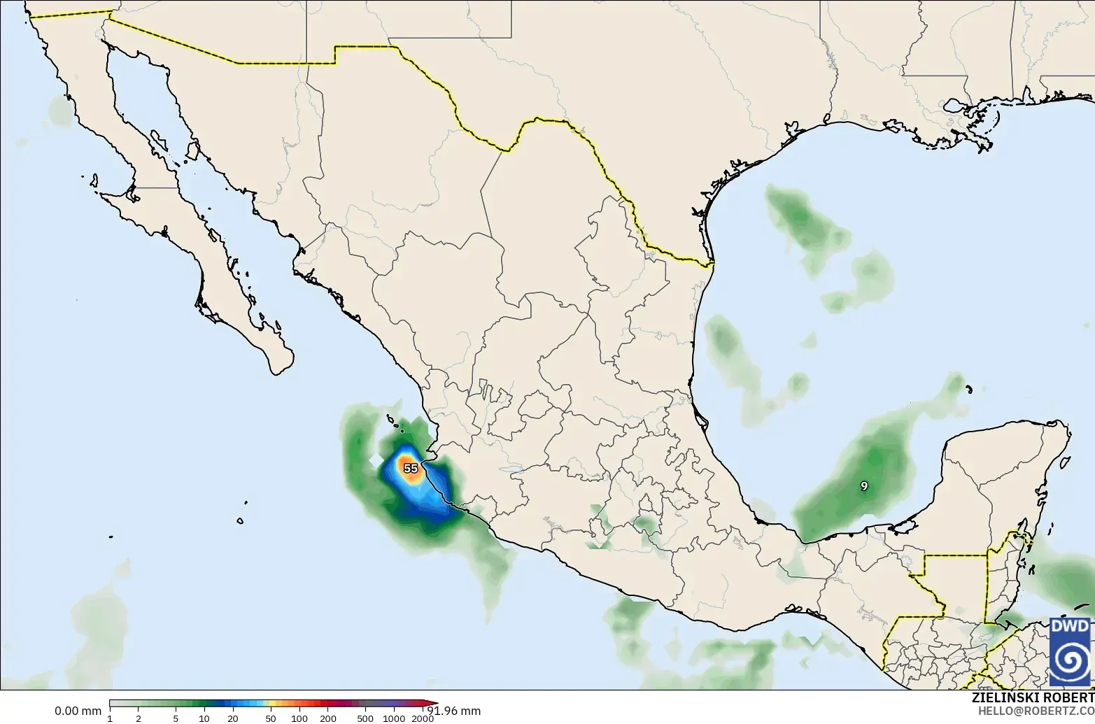 ICON modelo - México, Acumulación de precipitación