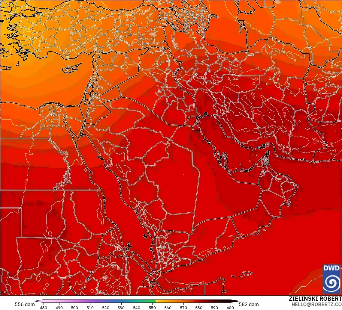 ICON modelo - Oriente Medio, Altura geopotencial a 500 hPa