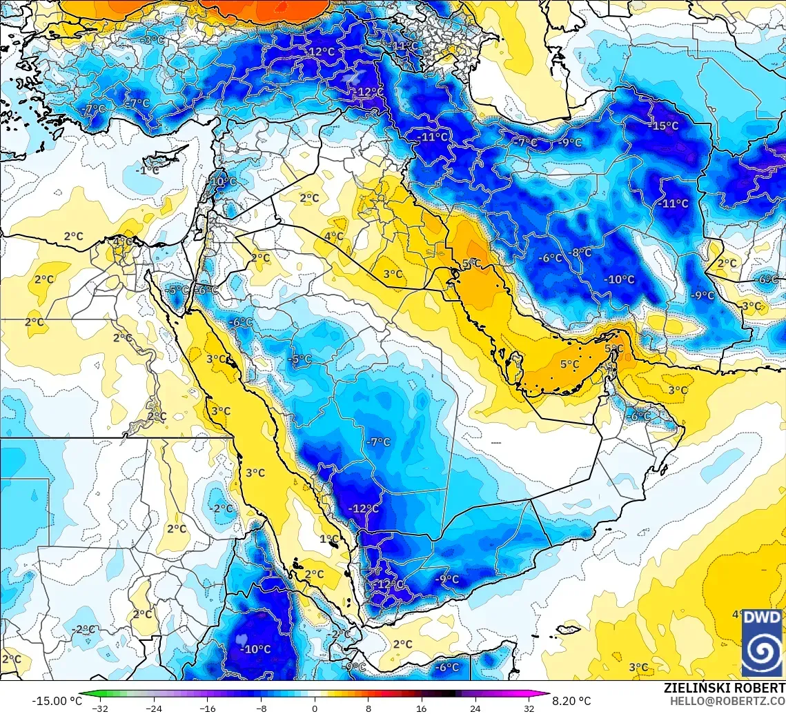 ICON modelo - Oriente Medio, Anomalía de temperatura a 850 hPa