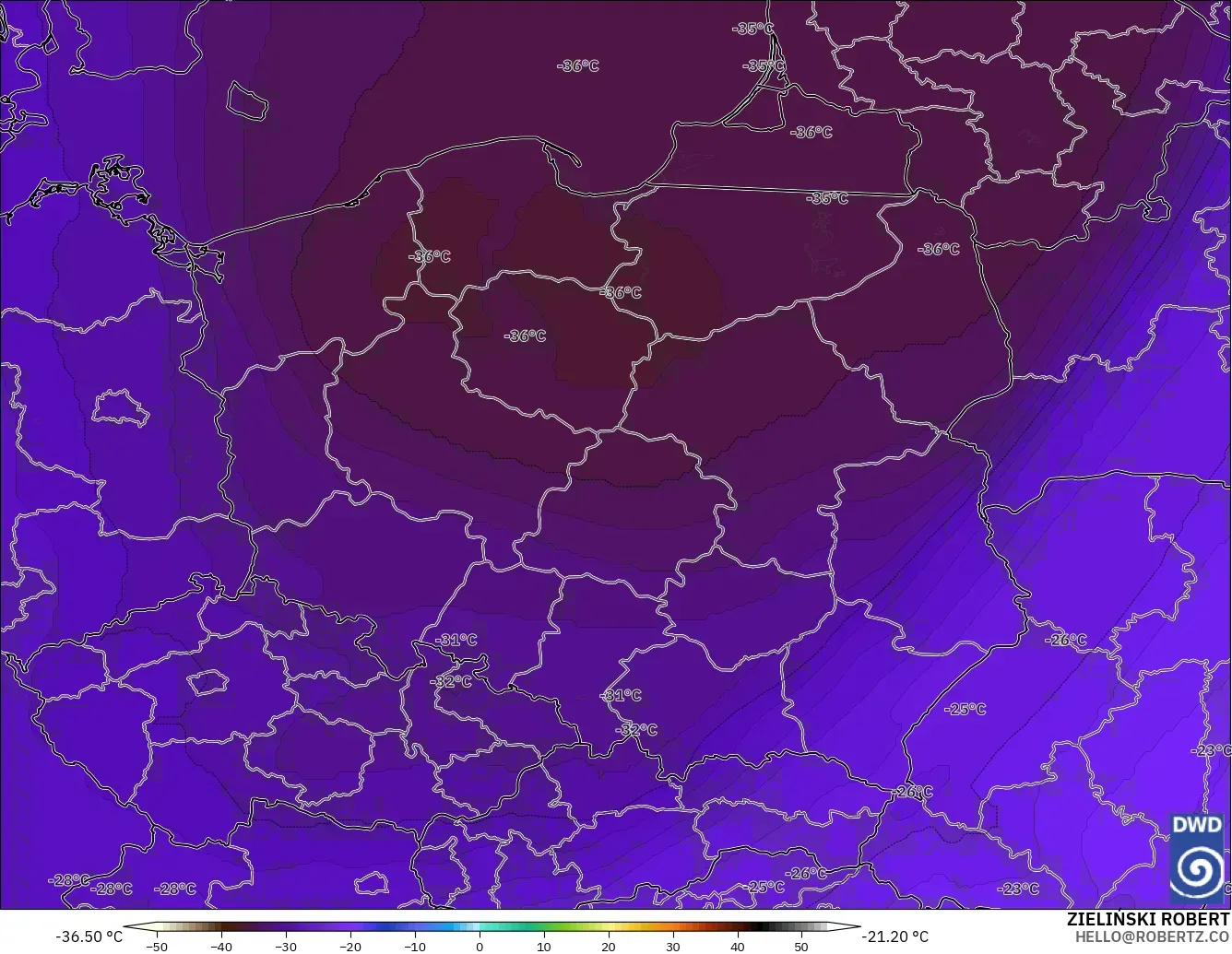 ICON modelo - Polonia, Temperatura a 500 hPa