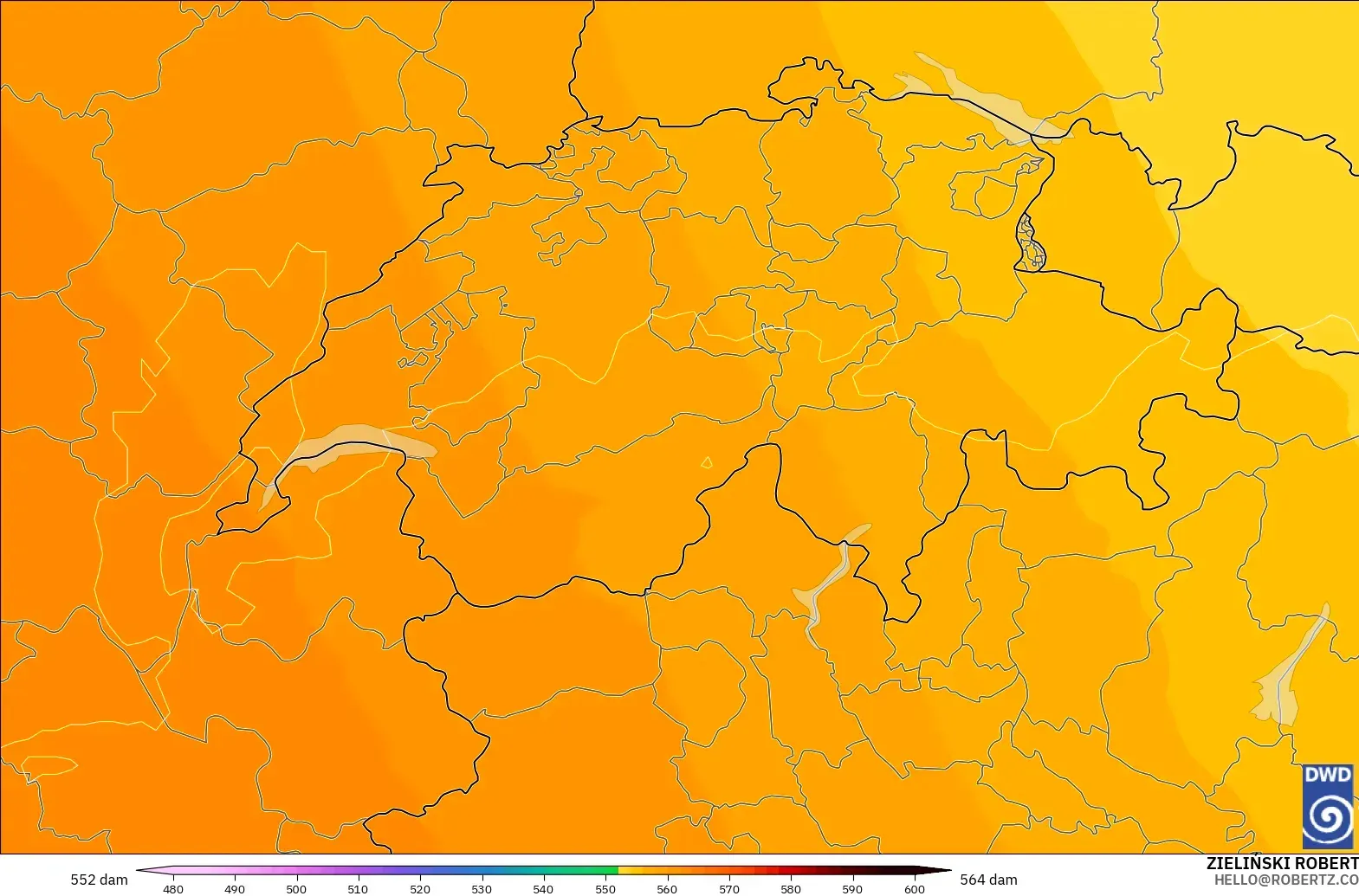 ICON modelo - Suiza, Altura geopotencial a 500 hPa