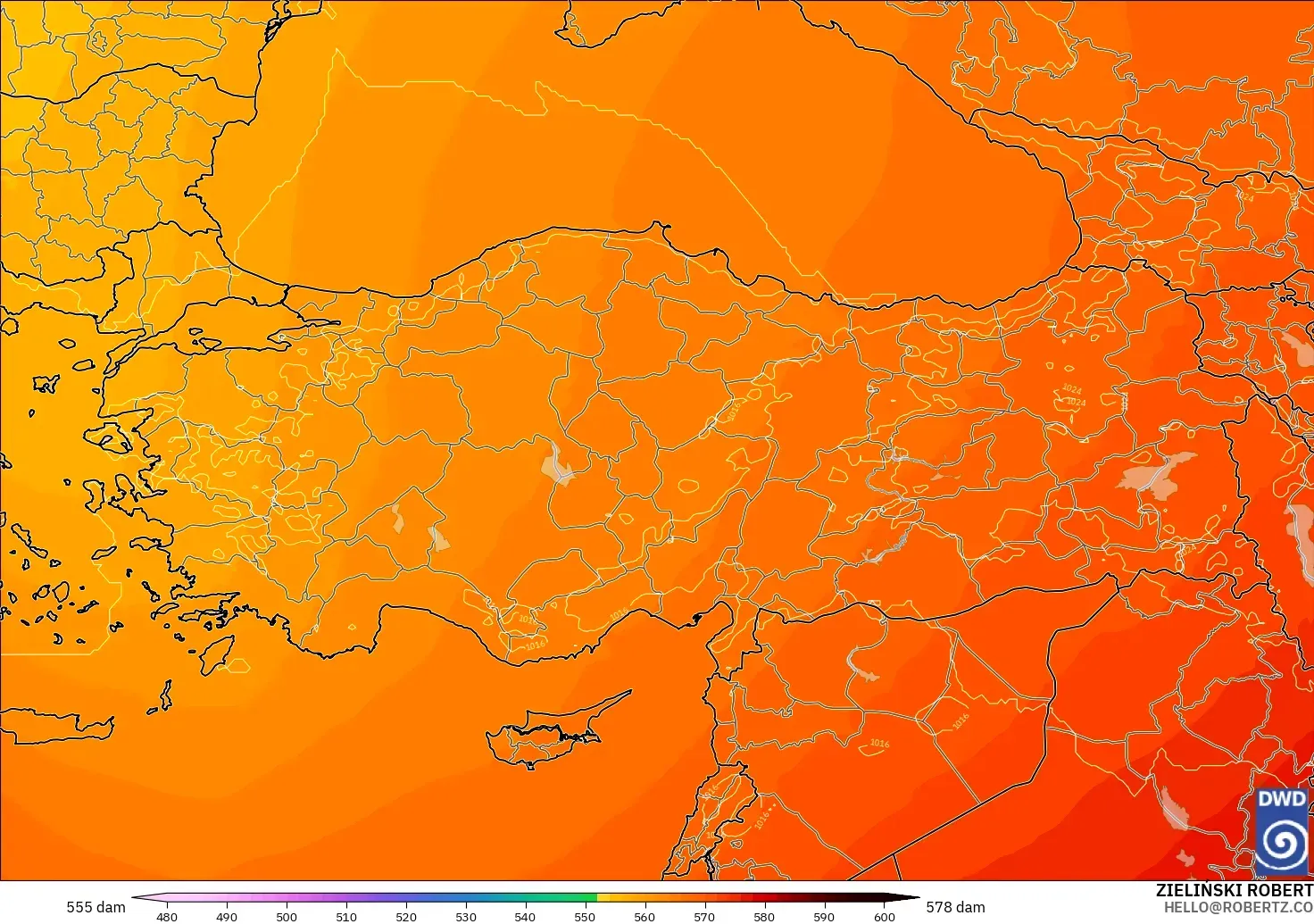 ICON modelo - Turquía, Altura geopotencial a 500 hPa