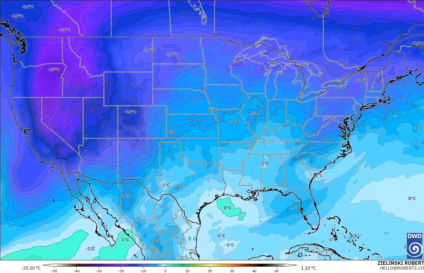 ICON modelo - Estados Unidos, Temperatura a 500 hPa
