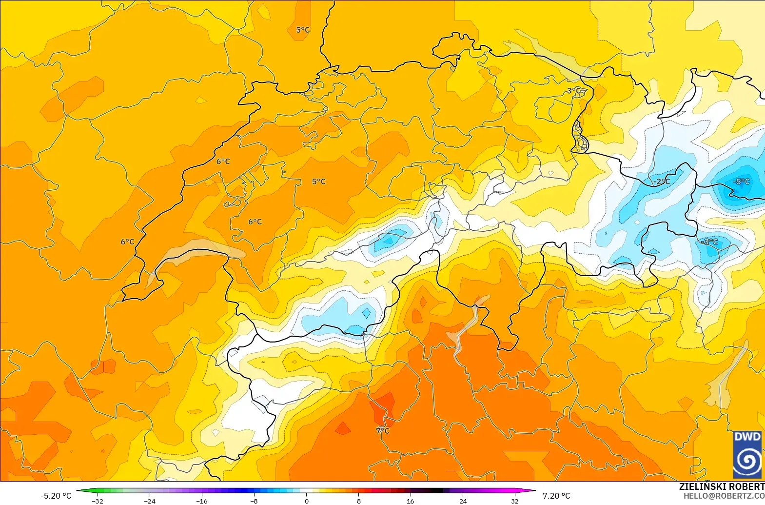 ICON modelo - Suiza, Anomalía de temperatura a 850 hPa