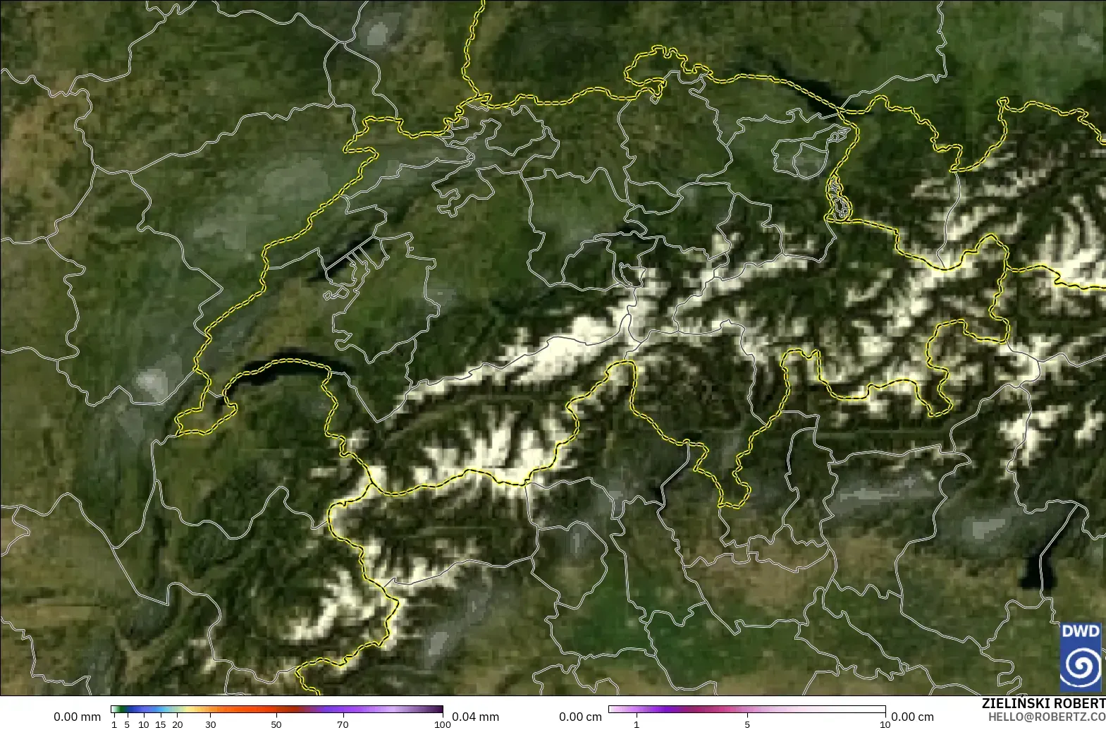 ICON modelo - Suiza, Precipitación, nubes y presión
