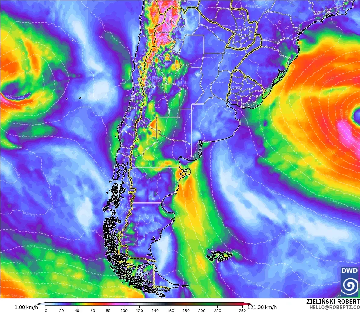 ICON modelo - Argentina, Ráfagas de viento