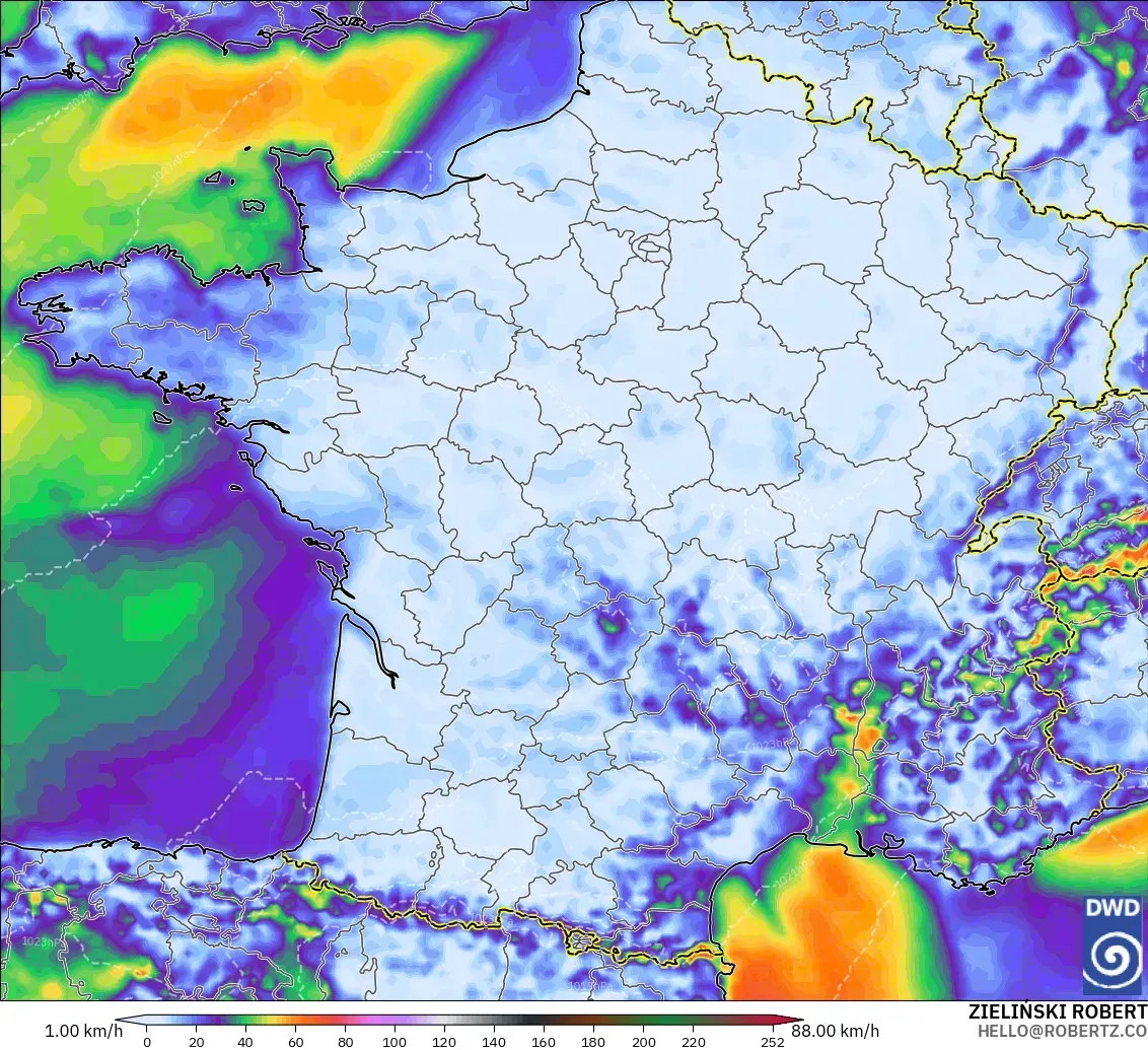 ICON modelo - Francia, Ráfagas de viento
