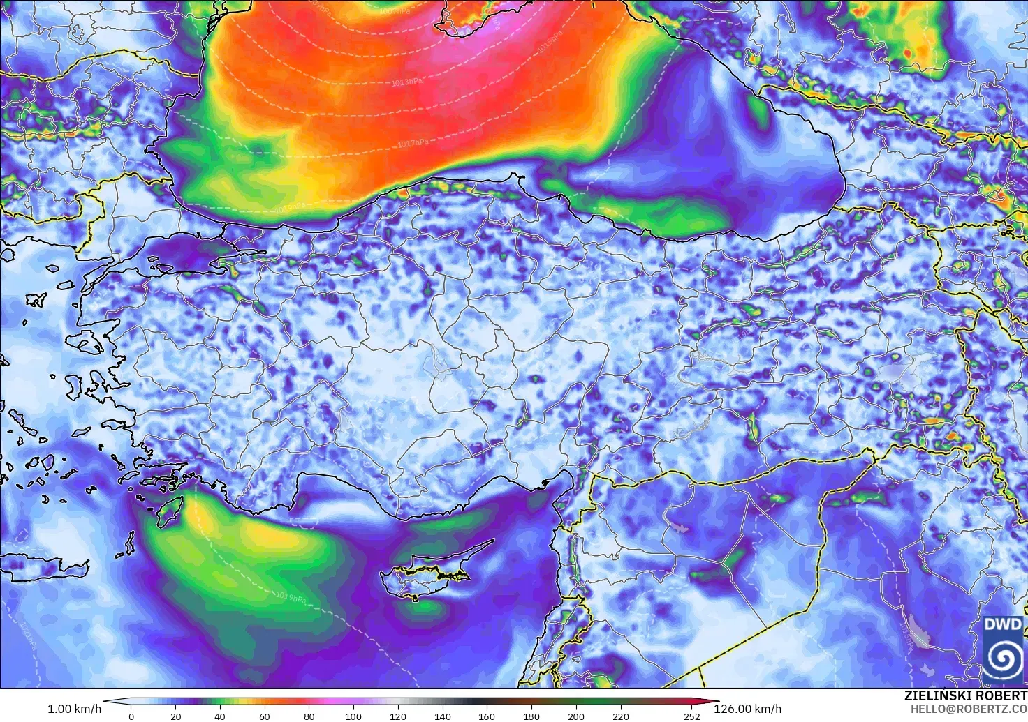 ICON modelo - Turquía, Ráfagas de viento