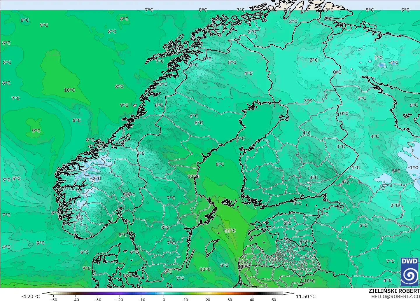 ICON modelo - Escandinavia, Punto de rocío a 2 m