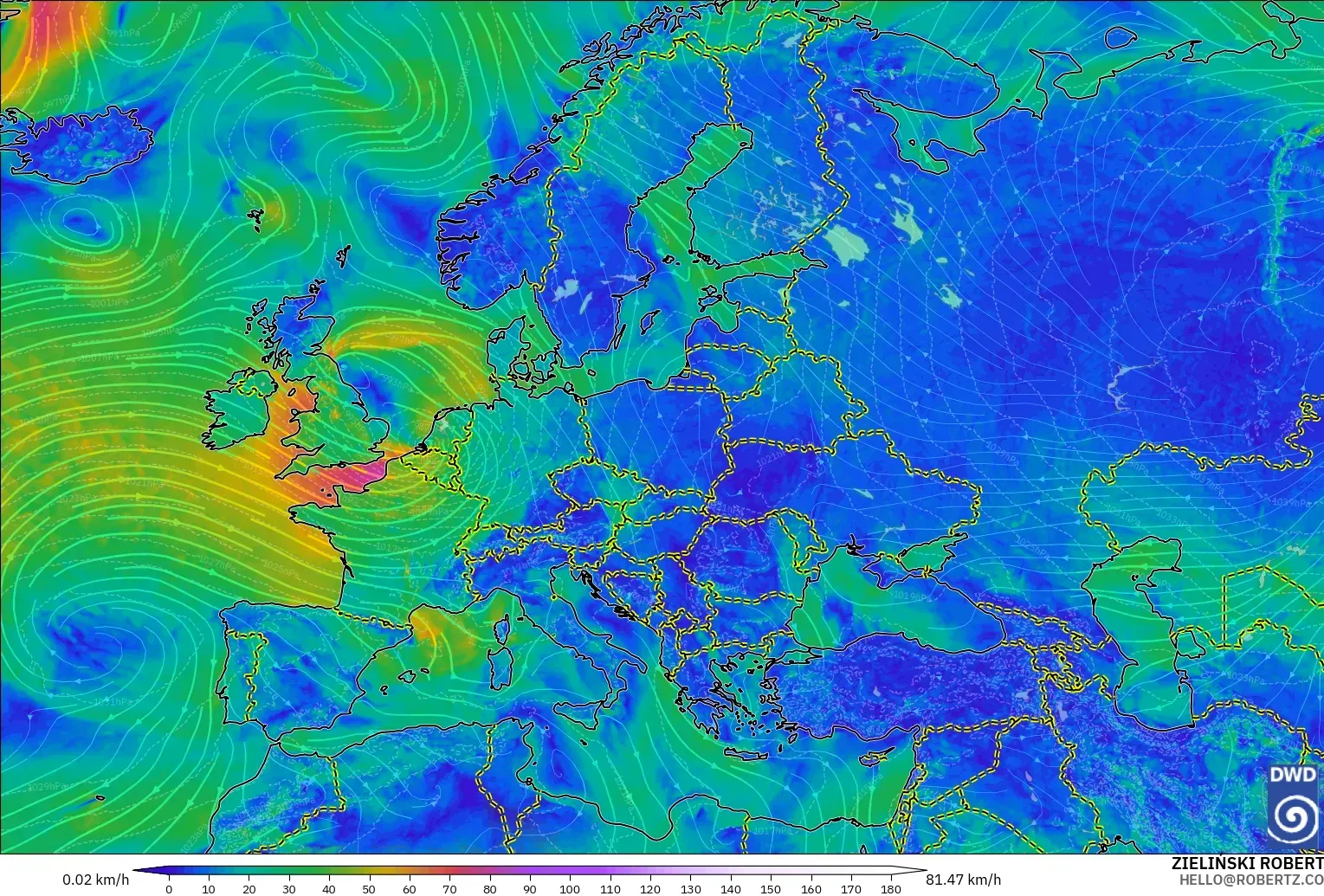 ICON modelo - Europa, Viento a 10 m