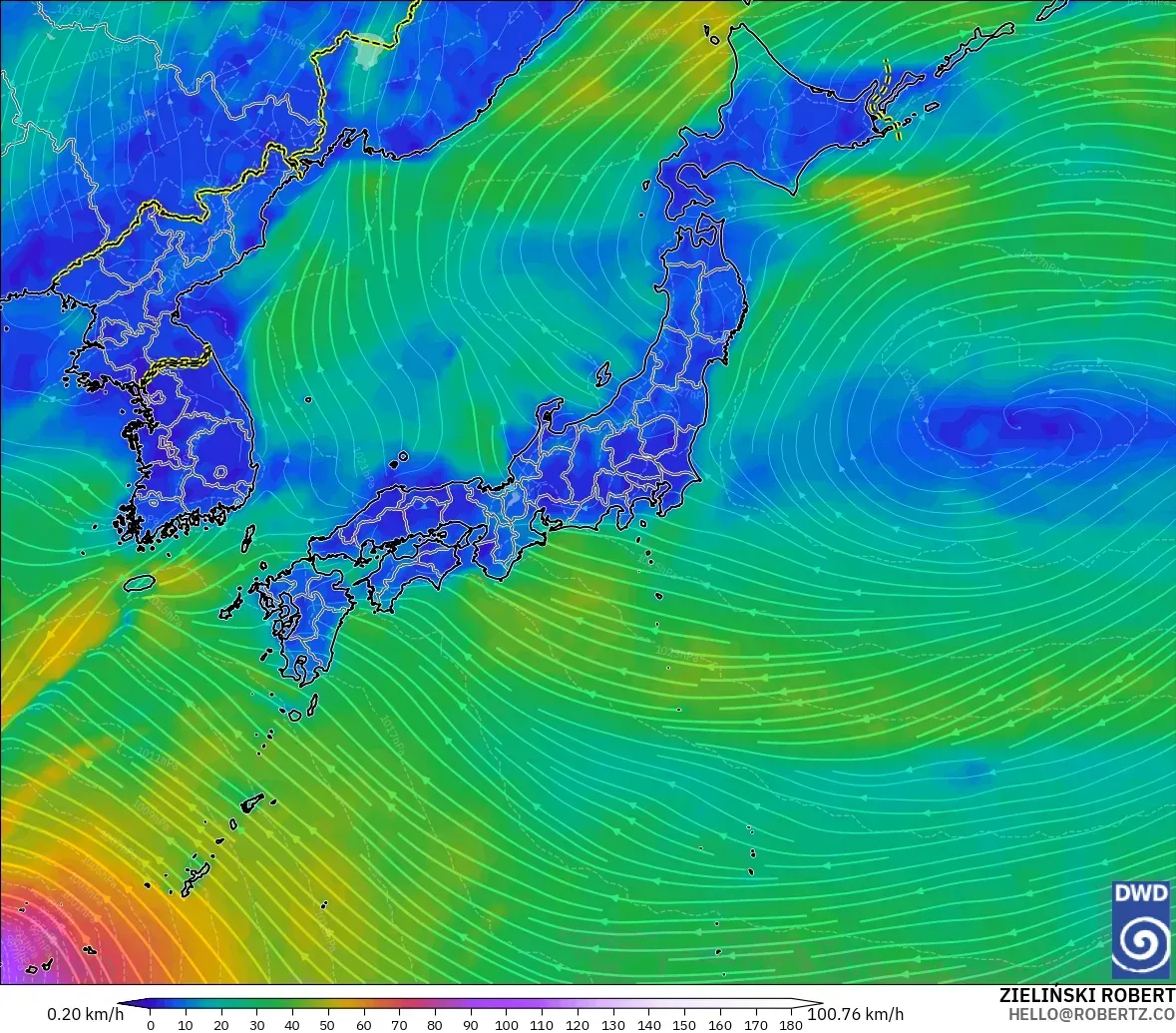ICON modelo - Japón, Viento a 10 m