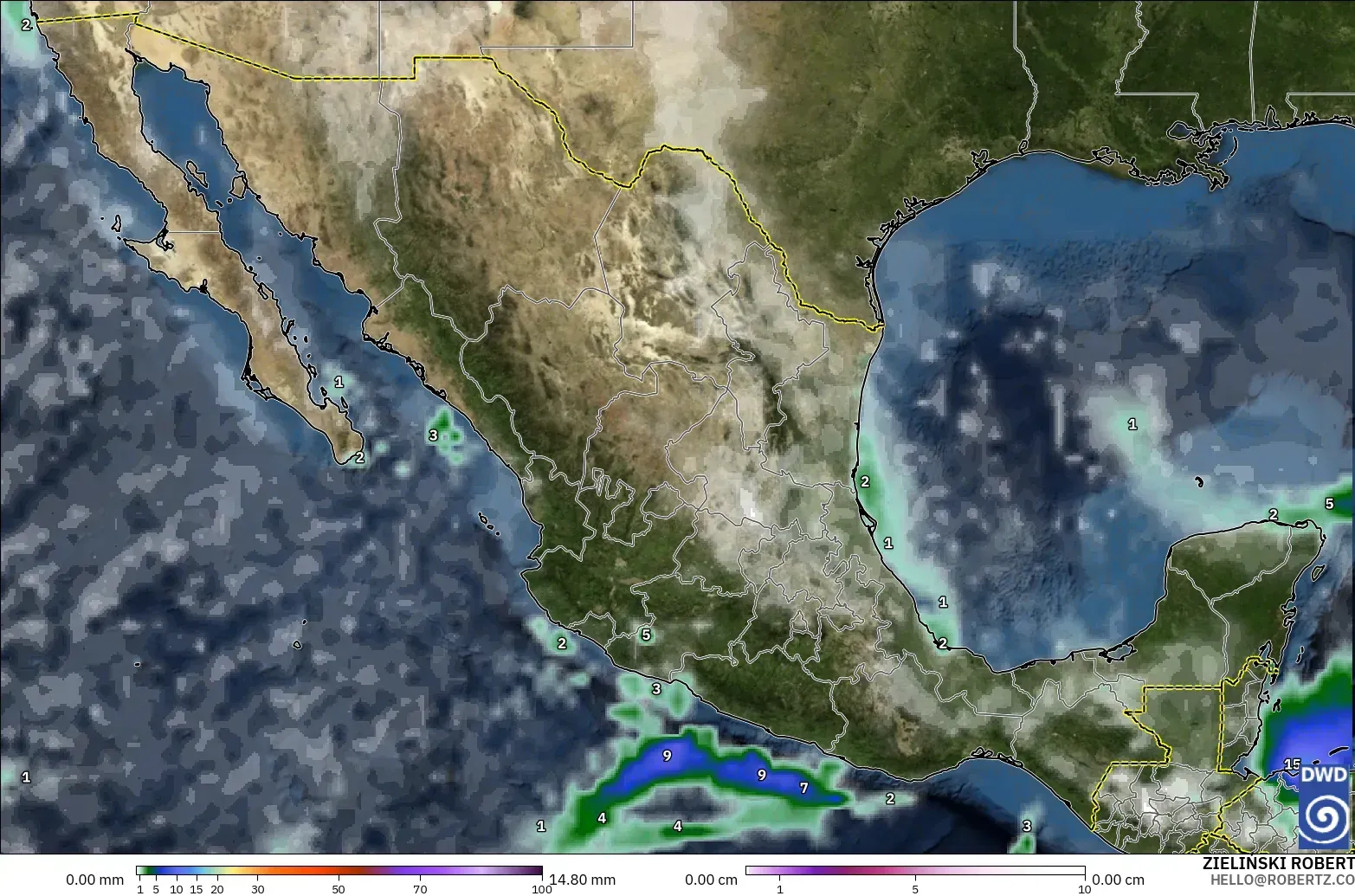 ICON modelo - México, Precipitación, nubes y presión