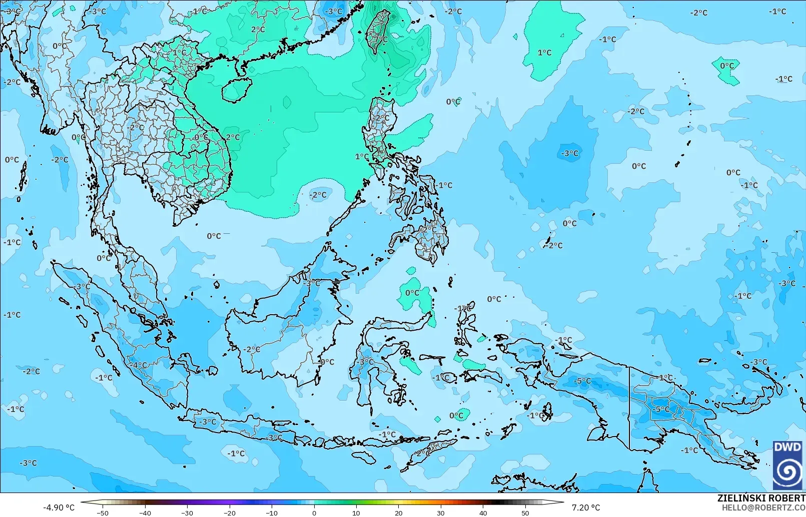 ICON modelo - Sudeste Asiático, Temperatura a 500 hPa
