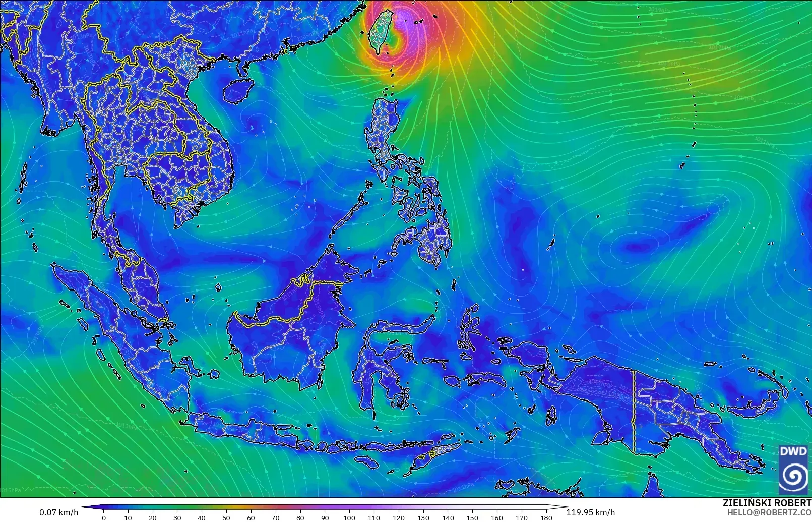 ICON modelo - Sudeste Asiático, Viento a 10 m