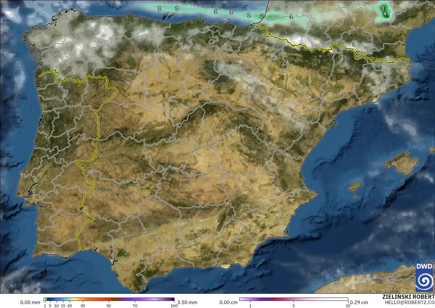 ICON modelo - España, Precipitación, nubes y presión
