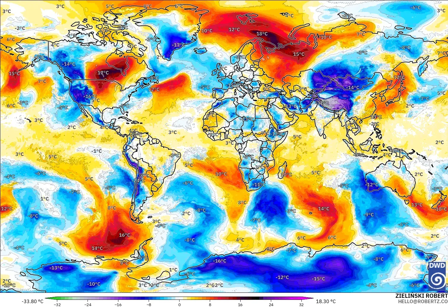 ICON modelo - Mundo, Anomalía de temperatura a 850 hPa