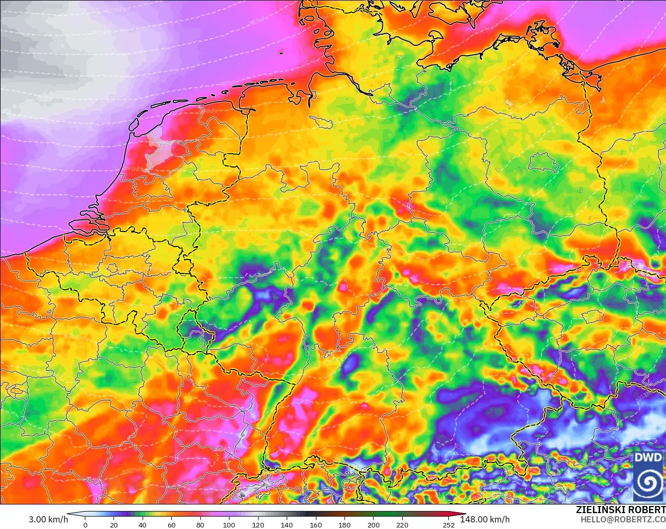 ICON modelo - Alemania, Ráfagas de Viento Máximas