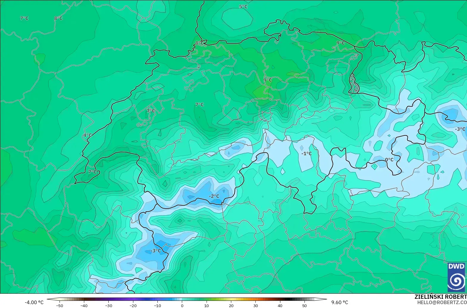ICON modelo - Suiza, Temperatura a 850 hPa
