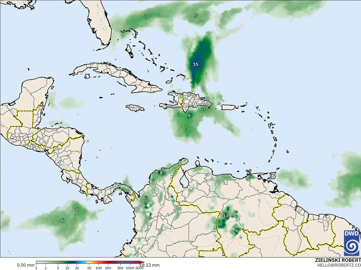 ICON modelo - Caribe, Acumulación de precipitación
