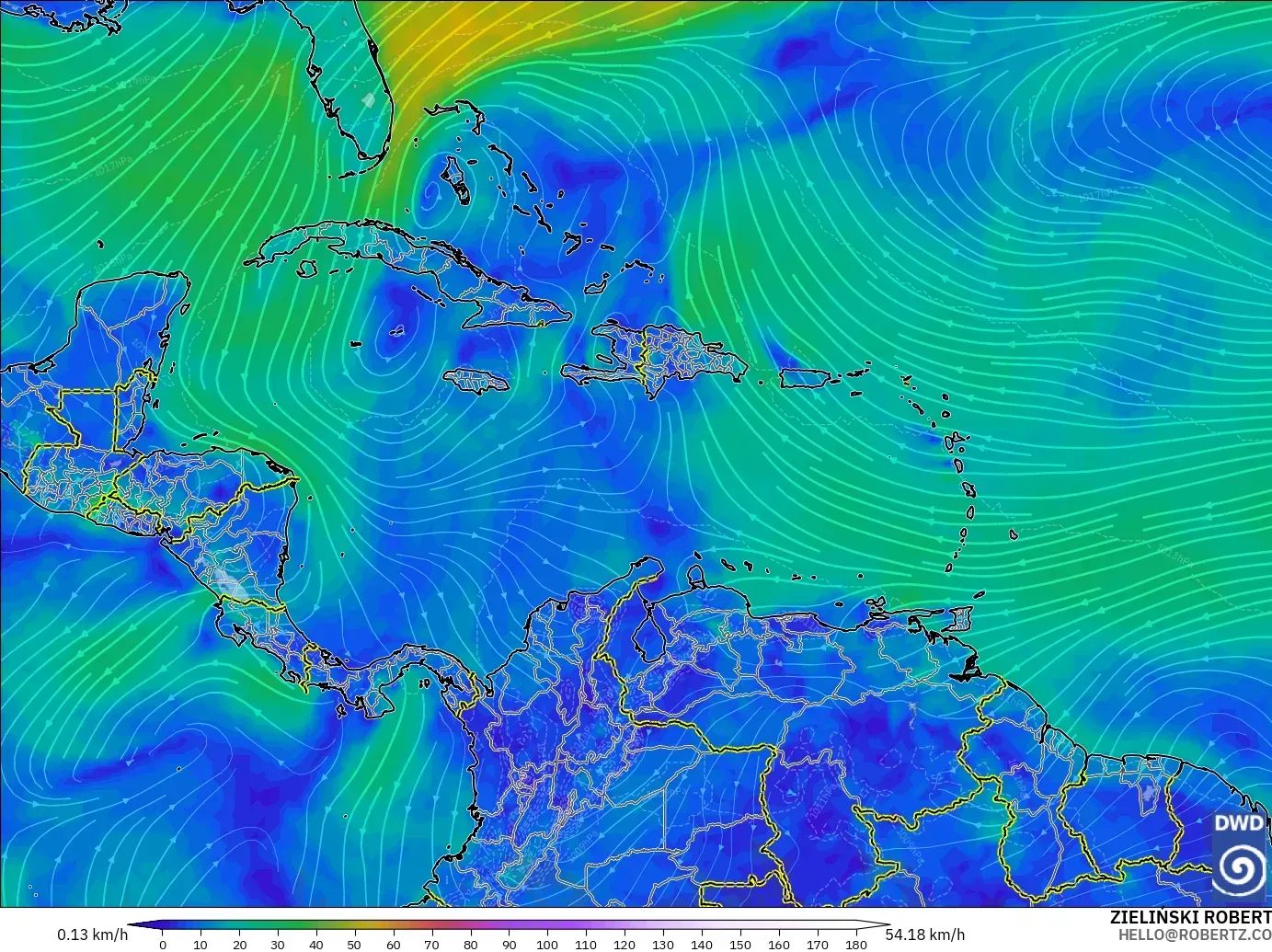 ICON modelo - Caribe, Viento a 10 m