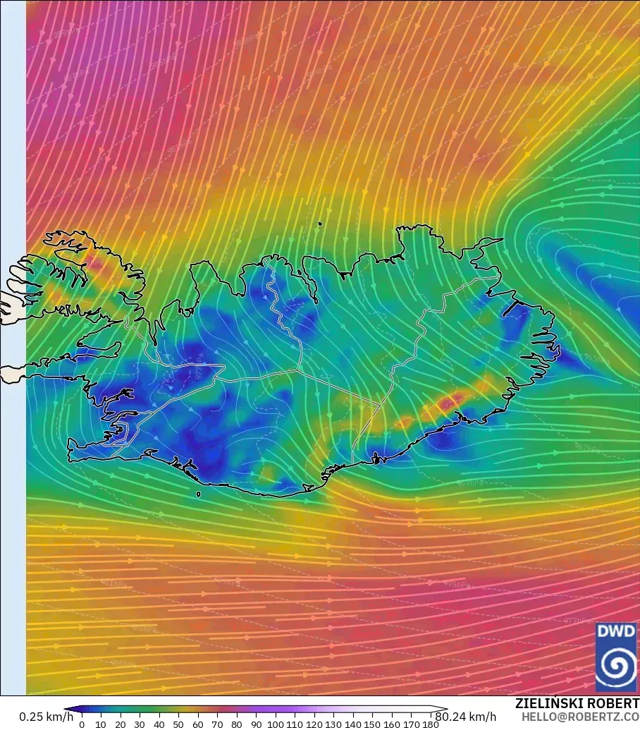 ICON modelo - Islandia, Viento a 10 m